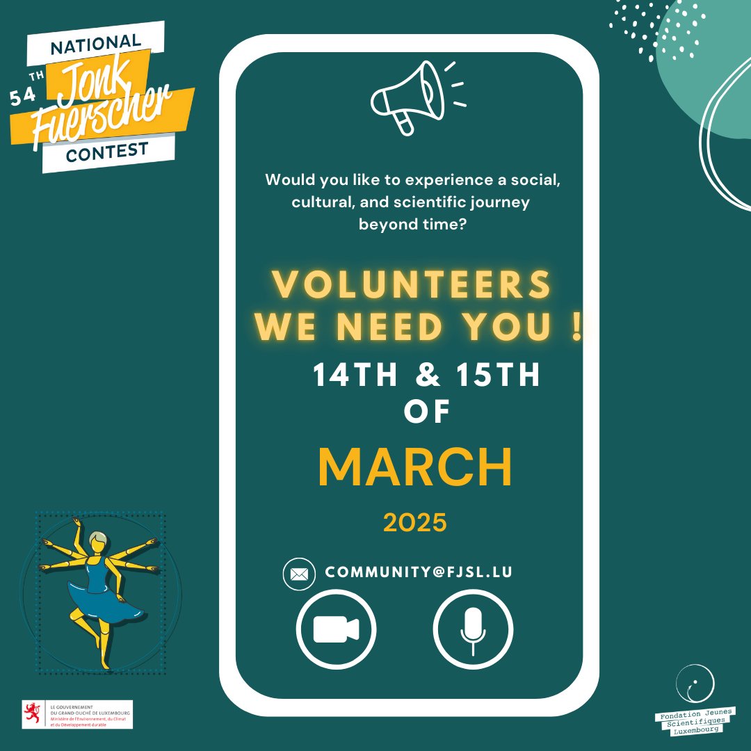 📍 Location: Forum Campus Geesseknäppchen, Luxembourg
Join us to support young scientific talents! Roles include welcoming, logistics, and assisting judges and workshops.

🔗 Sign up here: Volunteer Registration Form
 forms.gle/GzXw1tLkFjbj5g…