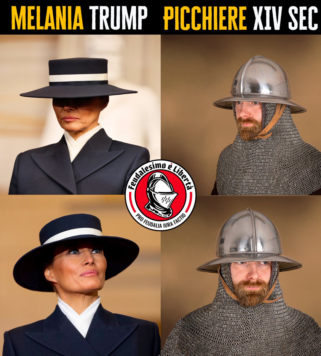 LoImperatore's tweet photo. Ecco dove avevo gia viduto quel copricapo!

#fel #loimperatore #medioevo #storia #storiamedievale #armatura #elmo #elmomedievale #medievalhelmet #picchiere #picchieri #rievocazionestorica #melaniatrump #trump #TrumpInauguration  #TrumpInauguration2025  #21gennaio https://t.co/eMmkZRxWd9