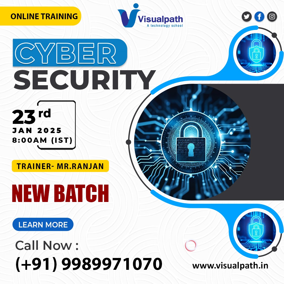 VisualpathPro's tweet photo. Attend Online #newbatch On #cybersecurity
Batch on: 23rd January 2025 @ 8:00 AM
Call us: +91 9989971070
WhatsApp: https://t.co/n8JEQbFPM7
Visit: https://t.co/nXoAPp17ej
#Cyber #visualpathedu #training #onlinecourses #software #OnlineLearning #education #securityservices https://t.co/fMyscQkhTA