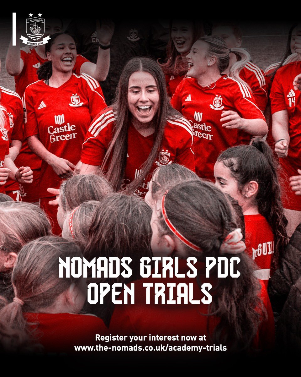 Connah's Quay Nomads FC (@the_nomads) on Twitter photo Want to be apart of our female pathway? 🔴⚽️
<a href="/the_nomads/">Connah's Quay Nomads FC</a> Girls PDC Open Trials February Half Term
To register: the-nomads.co.uk/academy-trials/
Poppies 3G 📍
17:00-18:00 ⏰
February 27th | 28th 📅
Contacts <a href="/JordParry/">Jord Parry</a> for further information Want to be apart of our female pathway? 🔴⚽️
<a href="/the_nomads/">Connah's Quay Nomads FC</a> Girls PDC Open Trials February Half Term
To register: the-nomads.co.uk/academy-trials/
Poppies 3G 📍
17:00-18:00 ⏰
February 27th | 28th 📅
Contacts <a href="/JordParry/">Jord Parry</a> for further information