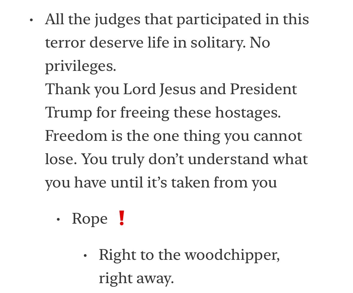 Trump pardoned the J6ers yesterday. Now the MAGA forums are calling for the arrest, torture, &amp; execution of judges &amp; prosecutors. 1st MAGAReport of the administration. If you find these useful, please tag journalists and legislators so I can reach wider💛
buff.ly/42gCHc6