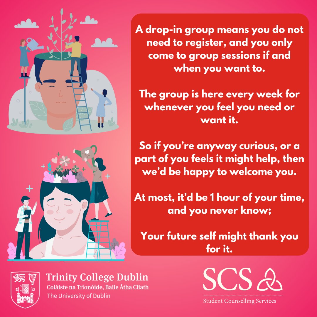 ⏰New Group Alert! ⏰
Starting this Thursday, our Mindful Menstration group is open to all #TCD students who menstrate who wish to improve their menstrual mental health. No need to sign up, just show up on the day, running every Thursday for all of Hilary term!