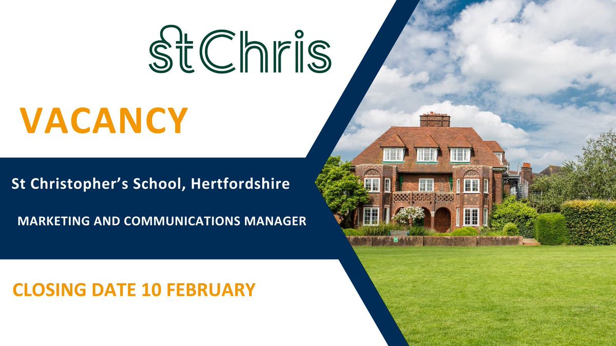 St Christopher School in Hertfordshire have a vacancy for a Marketing and Communications Manager <a href="/StChrisSenior/">St Chris Senior School</a>
More info: buff.ly/3POs6NT