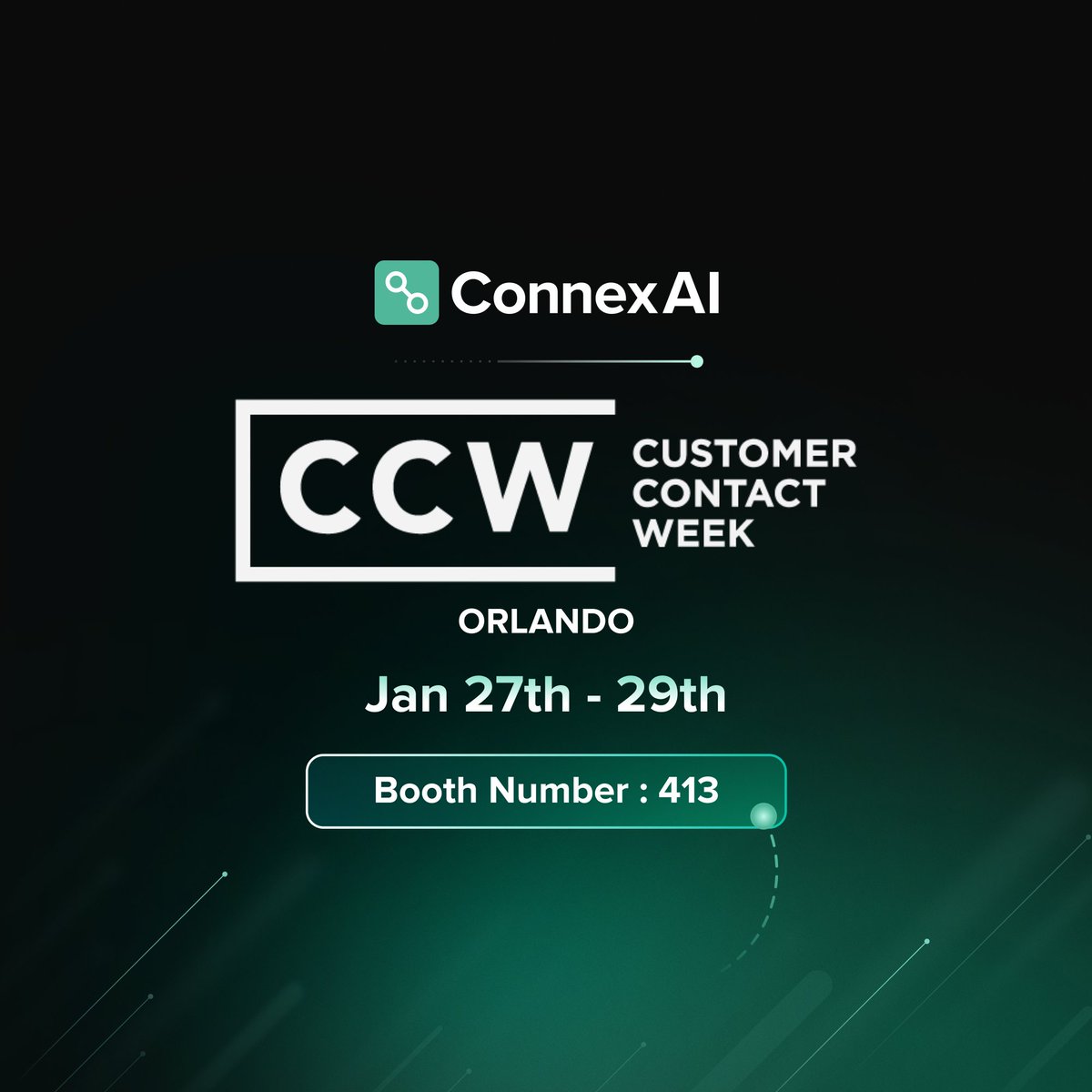 ConnexAI (@connex_ltd) on Twitter photo We are excited to announce that ConnexAI will be exhibiting at <a href="/CustContactWeek/">Customer Contact Week</a> Orlando!
Visit our CX experts at Booth #413 to witness our cutting-edge #AthenaAI in person, including #AIAgent, AI Analytics, and AI Guru.
Secure your spot here: lnkd.in/dWPMsW-b We are excited to announce that ConnexAI will be exhibiting at <a href="/CustContactWeek/">Customer Contact Week</a> Orlando!
Visit our CX experts at Booth #413 to witness our cutting-edge #AthenaAI in person, including #AIAgent, AI Analytics, and AI Guru.
Secure your spot here: lnkd.in/dWPMsW-b