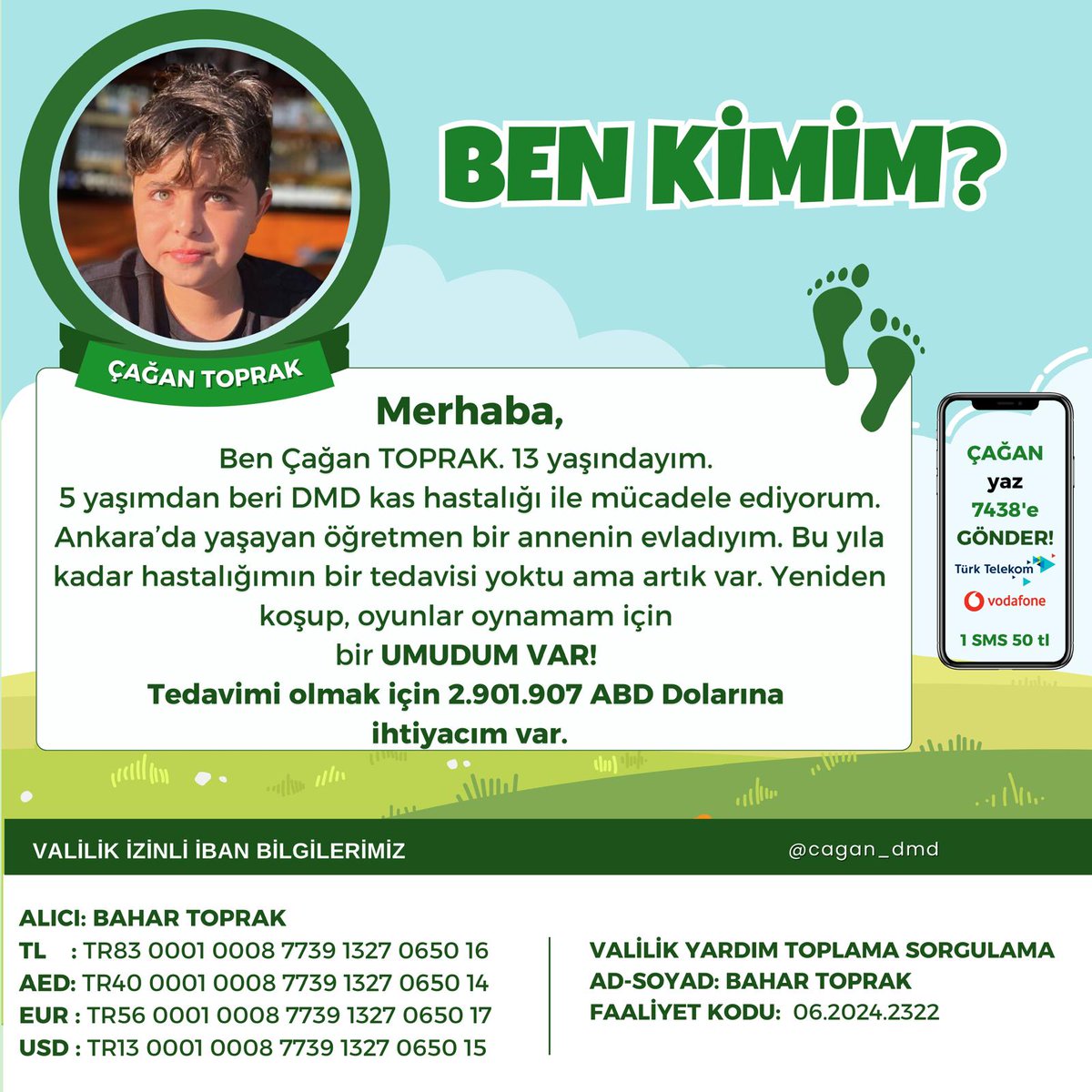 Çağanın #DMD ile Mücadelesi 
Valilik izinli kampanya 👣 TR83 0001 0008 7739 1327 0650 16   Bahar Toprak Ziraat Bankası Faaliyet No: 06.2024.2322  BAHAR TOPRAK
#dmd #öğretmen #anne #öğrenci