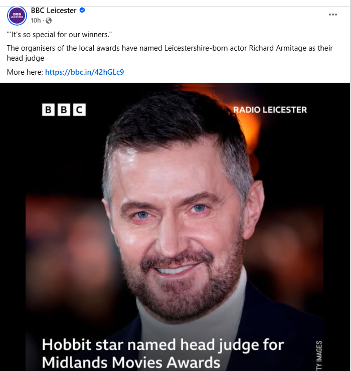 Leicestershire actor Richard Armitage has been named as the head judge of this year's Midlands Movies Awards.

Mike Sales, who heads up the awards, and previous winner Matt Holt spoke to BBC Leicester's Ben Jackson. ⤵️

bbc.co.uk/sounds/play/p0…