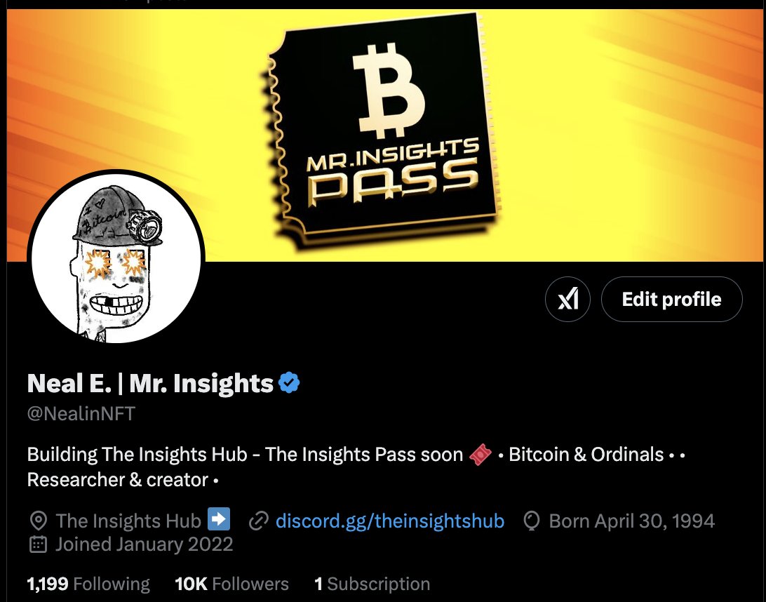 PARTY!🎉 10K FOLLOWERS🎉

Time go give something back.

1 GTD WL spot for The Insights Pass
🔸Follow: <a href="/NealinNFT/">Neal E. | Mr. Insights</a>
🔸Tell me why you need a GTD spot
🔸Drop your taproot wallet