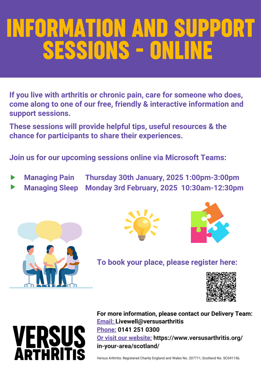 Are you affected by pain &amp; sleep issues due to arthritis or other musculoskeletal conditions, and would you like to explore ways to manage this? Join us online from anywhere, for these Information &amp; Support sessions. Please register here to attend: bit.ly/49xZXTW