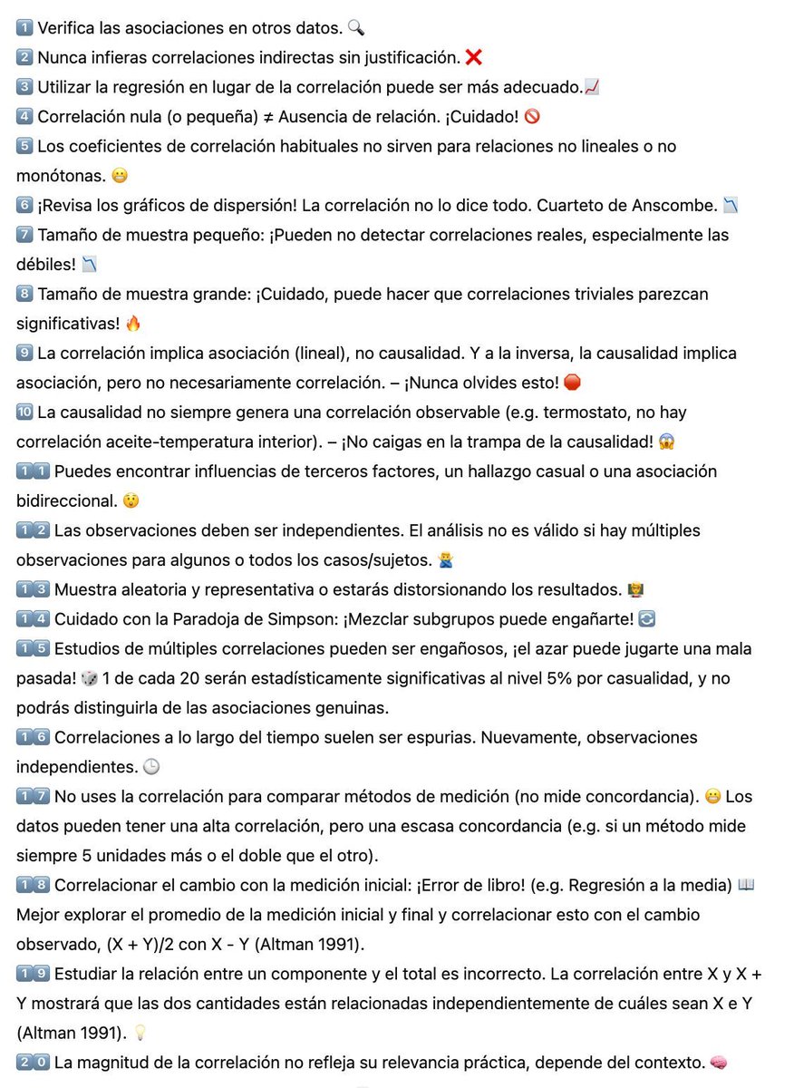 💥 La correlación no siempre es lo que parece, y debe ser interpretada con cuidado. ¡No te dejes engañar! 

Comprende estos 20 puntos clave para evitar errores en su interpretación: 🔑👇 

#stats #analytics #datascience #dataviz #correlation #research #phd