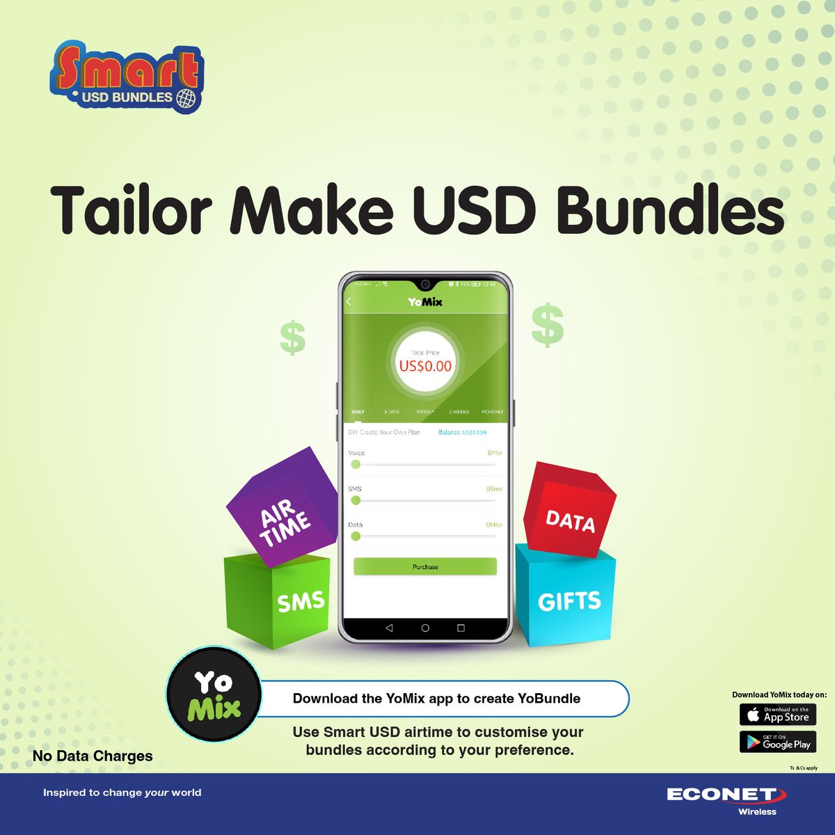 econetzimbabwe's tweet photo. Tailor make your bundles with YoMix.
Download & Register on the YoMix App and customize your Smart USD Bundles according to your preference.
#YoData https://t.co/F30ChVTaRb