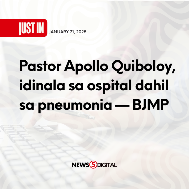 News5PH's tweet photo. Idinala sa ospital si Pastor Apollo Quiboloy dahil sa initial diagnosis na pneumonia, ayon sa spokesperson ng Bureau of Jail Management and Penology #BJMP na si Jayrex Bustinera. #News5 | via Gary de Leon https://t.co/BgThIE9QlV