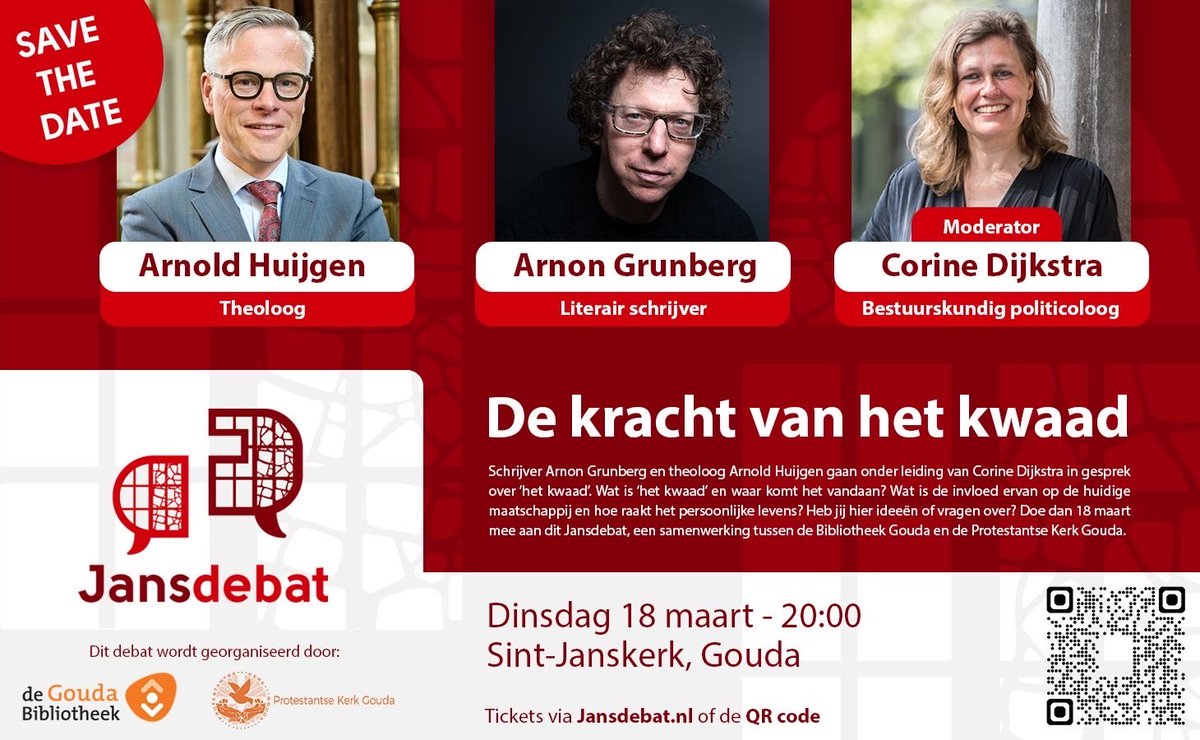 JANSDEBAT met Arnold Huijgen en Arnon Grunberg.

Dinsdag 18 maart 20:00 is er weer een Jansdebat! Dit keer organiseren we samen met de bibliotheek een debat over het kwaad.

Voorafgaand is er koffie en achteraf een borrel. Aanmelden en tickets op Jansdebat.nl
