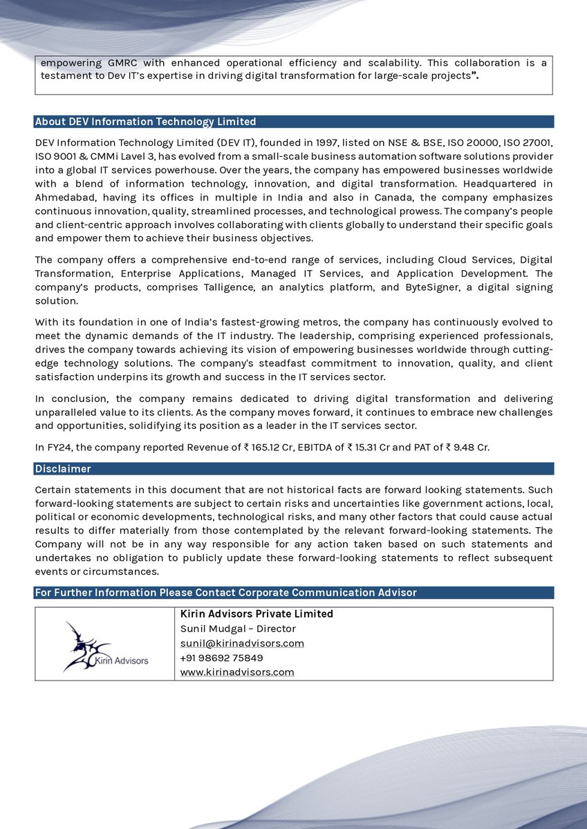 VIDITGUPTA's tweet image. Dev Information Technology Ltd : Wins Prestigious Gujarat Metro Rail Corporation (GMRC) Contract for Metro Rail Modernization

#DEVIT