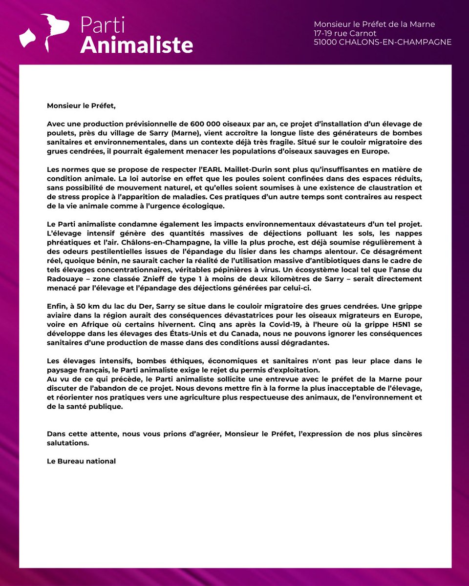 Non à ce projet de la honte. 

Nous demandons aujourd'hui au Préfet de la Marne <a href="/Prefet51/">Préfet de la Marne 🇫🇷</a> de nous recevoir pour discuter de l'abandon de ce projet irresponsable.