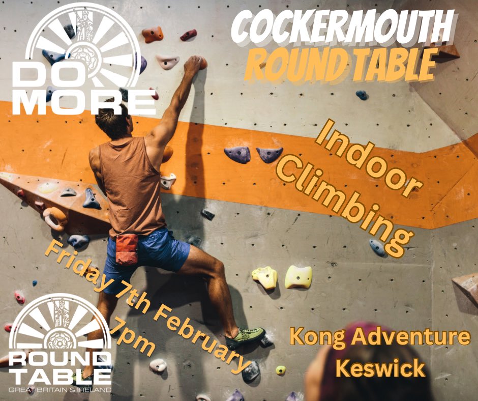 Feeling inspired by the new series of #Gladiators? Fancy doing something different with your Friday night?

Come scale new heights with Cockermouth Round Table 😀.
We’re off to <a href="/KongAdventure/">Kong Adventure</a> on Friday 7th February for some climbing and bouldering. New members very welcome 🧗‍♂️