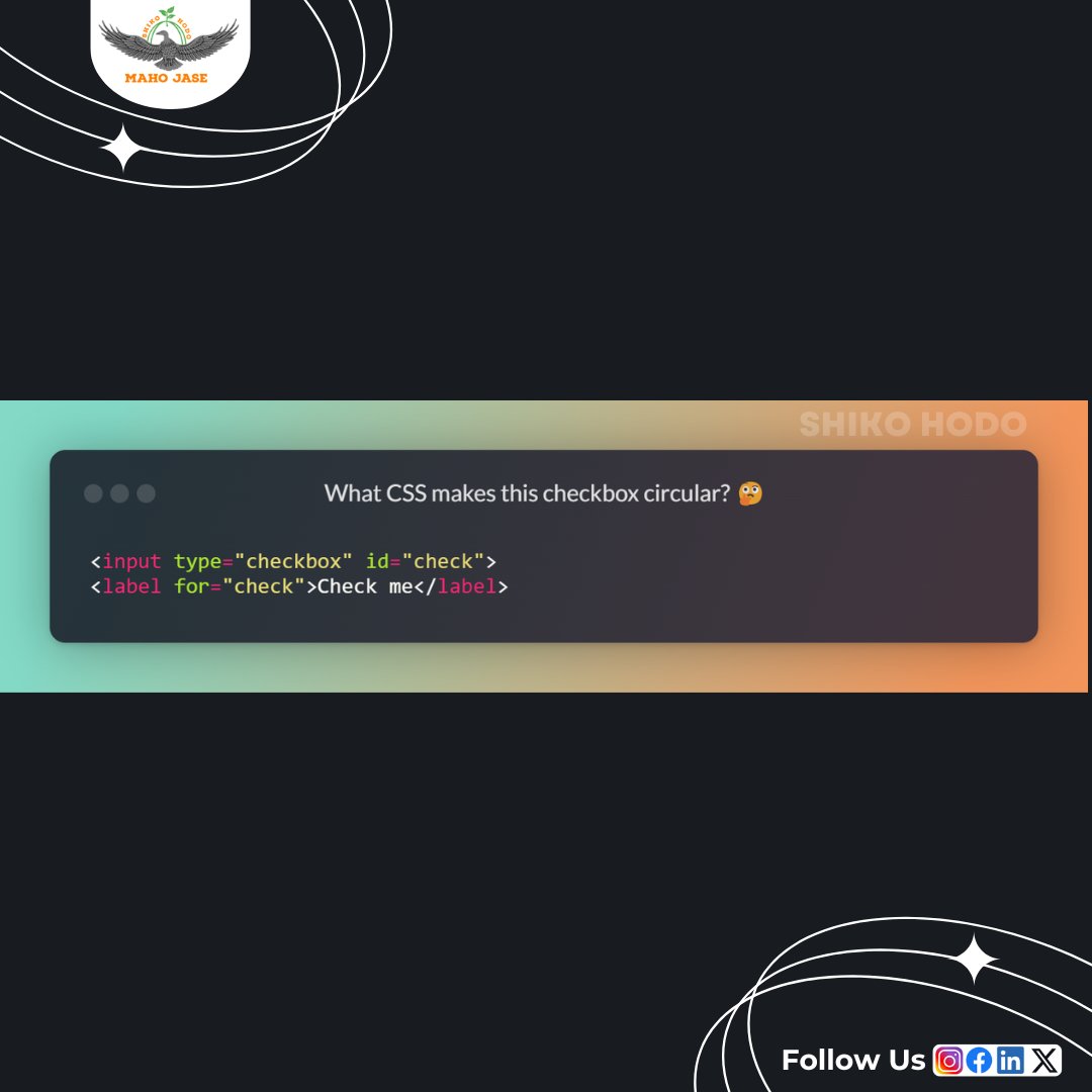 mahojase's tweet image. ✅ How Can You Style a Checkbox in HTML?
.
.
.
#devlife #codingtips #interactivedesign #css #webdesigner #webdevelopment #HTML #CodingChallenge