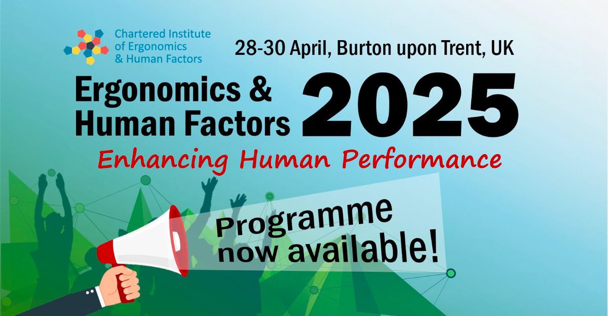 🚨 PROGRAMME OUT! 🚨

Ergonomics &amp; Human Factors 2025 features record-breaking submissions and insights:
🔍 AI lessons from the Post Office scandal
😴 Fatigue management
🌪 Disaster behaviour
🏗 Safety on construction sites
✈️ Air traffic performance
💊 Reducing drug errors