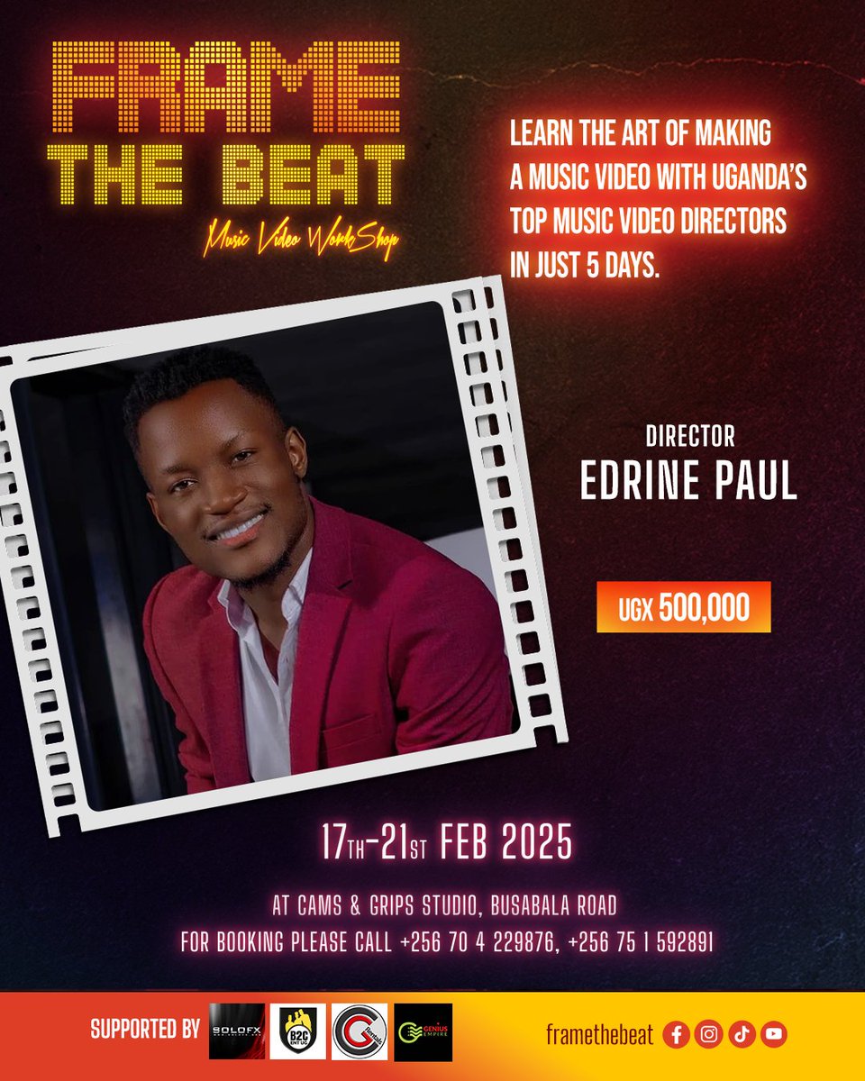 framethebeat's tweet photo. 🎥 Meet the Magician: Edrine Paul 🎶
With a knack for turning ideas into stunning visuals, Edrine Paul has directed some of Uganda’s most iconic music videos. He, alongside Marvin Musoke, Simon SPK, and Aaronaire on set, is ready to share their secrets with YOU at Frame the Beat! https://t.co/ddJFQlEf7w