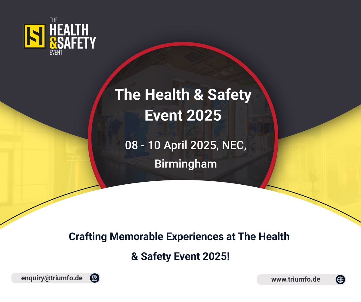 triumfogroup's tweet photo. ✨ Prioritize Safety at The Health &amp; Safety Event 2025!

Be the standout exhibitor this year. Contact us for tailored designs that make your brand unforgettable! 

Visit: https://t.co/6KTpjv0EI6

#healthandsafety2025 #customboothdesign #exhibition #exhibitionstand #standbuilder https://t.co/lfoxOGkE39