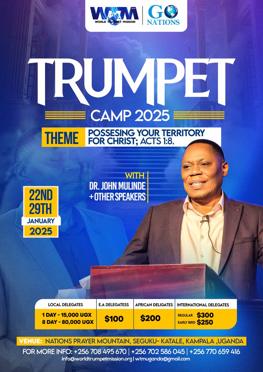 wtm_global's tweet photo. THE LONG-AWAITED CONFERENCE HAS COME
THE DAY IS TOMORROW
TRUMPET CAMP 2025
REGISTER NOW
#GONATIONSMOVEMENT
#UNITY OF PURPOSE
#POSSESSING YOUR TERRITORY FOR JESUS CHRIST
#THE PRAYER MOUNTAIN EXPERIENCE
PLEASE CLICK THE LINK BELOW FOR MORE......
https://t.co/AYcJa6YXCe https://t.co/OD9UxTe751