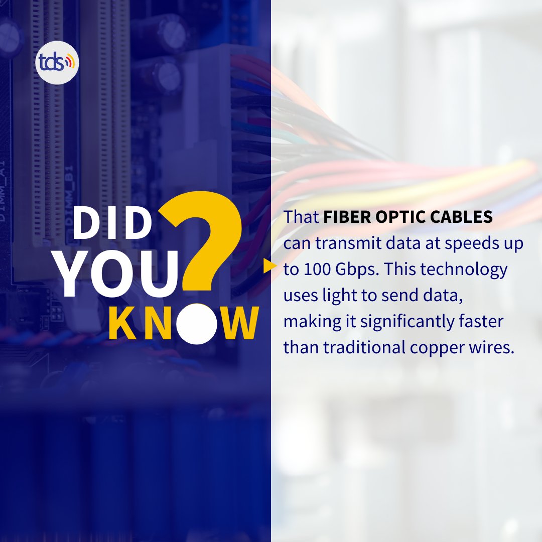 officialtdstech's tweet image. Data at the speed of light literally!
Fiber optics can reach up to 100 Gbps. 
#TechInnovation #FiberOptics #TechnologySolutionsProvider