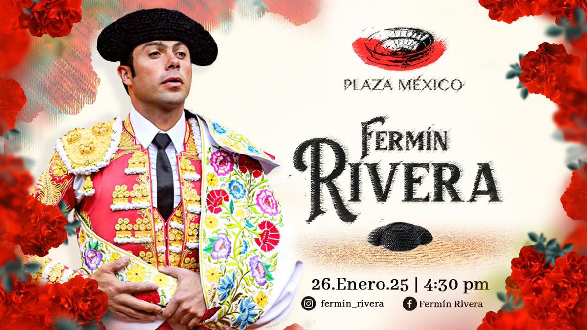 ¡ TOREA FERMÍN RIVERA ! 

En la 🇲🇽 Plaza de Toros @lamexicomonumental  este próximo 🚩📆 Domingo 26 de Enero en punto de las⌚️4:30 pm.

¡ No te la puedes perder!