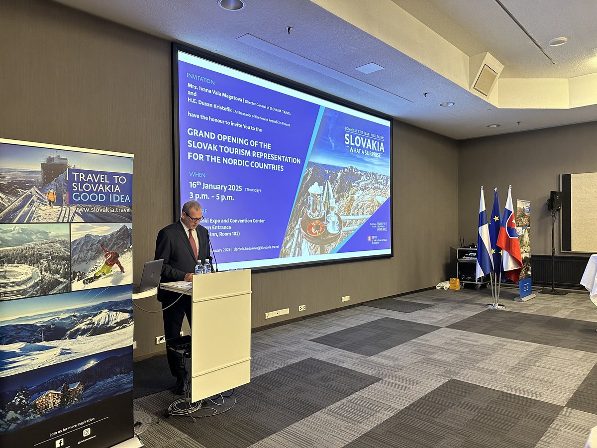 SlovakEmbassyFI's tweet photo. At the @MatkaTravelFair in Helsinki 🇫🇮, @SlovakTB  opened its 5th international office—this time for the Nordic region 🌍

📍 New office aims to attract more visitors and promote sustainable tourism in 🇸🇰

🗣️Inaugurated by Ambassador Dušan Krištofík &amp; led by Daniela Bezáková https://t.co/atlBffSeTi