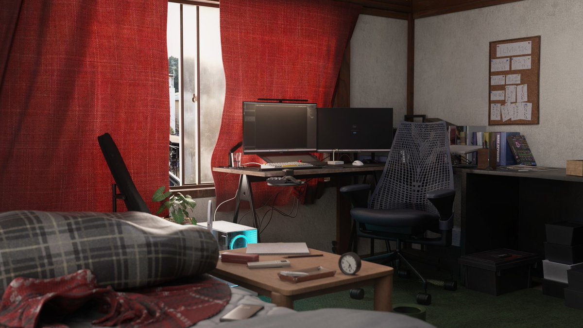 Daiki3dart's tweet image. 自室をCGで作りました！
部屋課題お疲れさまでした！
#3DCG #Maya #3dart