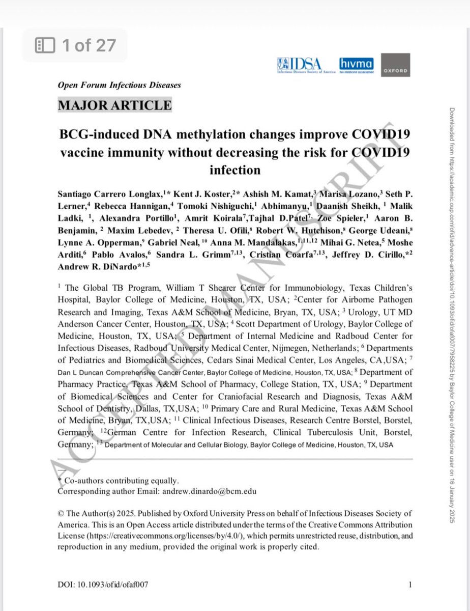 Happy to be part of this cool paper ! BCG trail for prevention of COVID-19 in healthcare workers , interrupted with speedy arrival of the COVID vaccines. The vaccinated cohort 12-months later show improved COVID-19 immunity, key player DNA methylation ! #BCG #DNAmethylation