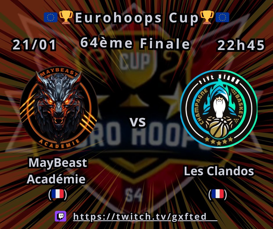 MayBeast2k (@maybeast2k) on Twitter photo 🇪🇺🏆<a href="/EuroHoops2K/">𝗘𝘂𝗿𝗼 𝗛𝗼𝗼𝗽𝘀 𝟮𝗞</a> 🏆🇪🇺
🗓️21/01
⏰22h45
🎥twitch.tv/gxfted__
⚔️ 🇫🇷 <a href="/FiveStars_GT/">CHAMPAGNE FIVE STARS 💫</a>
Roster:
♟️<a href="/x_flamme10/">Flamme</a>
🎯 <a href="/GG_NIIKE/">GG-NIIKE</a>
🔒@dessert_isaac
🪖@Younes66100
🛡️ ExodHarden
Tour de cup compliqué pour votre équipe mais on sait tous que tous es possible sur ce jeu. C'est à nous.... 🇪🇺🏆<a href="/EuroHoops2K/">𝗘𝘂𝗿𝗼 𝗛𝗼𝗼𝗽𝘀 𝟮𝗞</a> 🏆🇪🇺
🗓️21/01
⏰22h45
🎥twitch.tv/gxfted__
⚔️ 🇫🇷 <a href="/FiveStars_GT/">CHAMPAGNE FIVE STARS 💫</a>
Roster:
♟️<a href="/x_flamme10/">Flamme</a>
🎯 <a href="/GG_NIIKE/">GG-NIIKE</a>
🔒@dessert_isaac
🪖@Younes66100
🛡️ ExodHarden
Tour de cup compliqué pour votre équipe mais on sait tous que tous es possible sur ce jeu. C'est à nous....