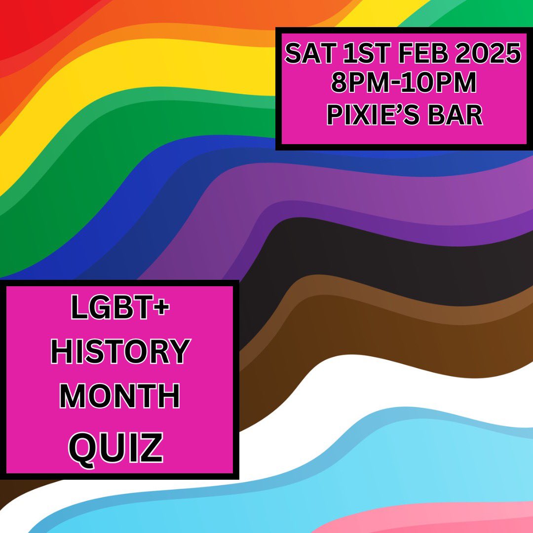 pixie presents (@pixiepresents) on Twitter photo Join us at Pixie’s on sat 1st Feb
We’re celebrating LGBT+ History month and hosting a Quiz from 8pm
All proceeds from the ticket money will be donated to <a href="/PositiveEast/">Positive East</a> !
Ticket link : eventbrite.co.uk/e/lgbt-history…
Pixie’s
The Georgian village
100 Wood st
Walthamstow
E17 3HX Join us at Pixie’s on sat 1st Feb
We’re celebrating LGBT+ History month and hosting a Quiz from 8pm
All proceeds from the ticket money will be donated to <a href="/PositiveEast/">Positive East</a> !
Ticket link : eventbrite.co.uk/e/lgbt-history…
Pixie’s
The Georgian village
100 Wood st
Walthamstow
E17 3HX