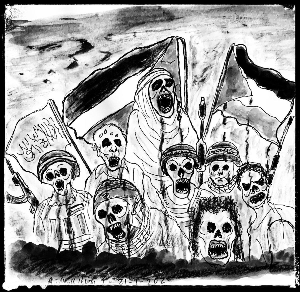 KBeisswenger's tweet photo. Frooaaamthaae
rivaartooothaeseaaa

#gaza #zombies #hate #violance #illustration #horror #terrorists #aquarelle #drawing #painting #sketching #doodle #scribble #aquarelleart #watercolor #sketchbook #sketch #ransom #humanity #moderntimes #critical #bestien #doodleart #monsters #art https://t.co/NpFhoUMPrC