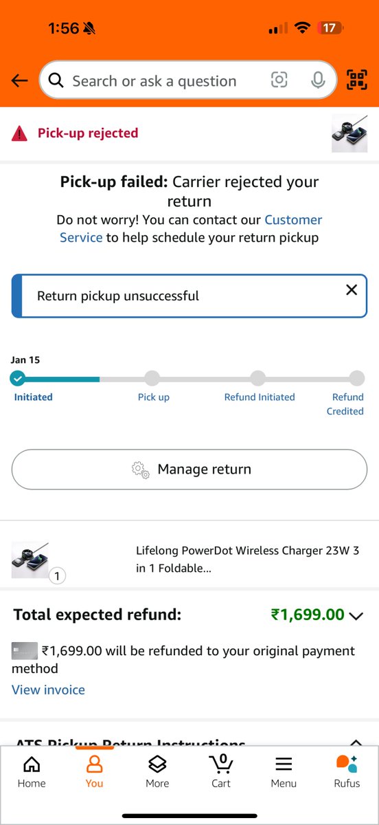 sparshkv1's tweet photo. @amazonIN Pickup rejected without even informing. no one contacted me for the return and now no one is responding #amazonsupport #AmazonIndia https://t.co/28GCLHQ5a6