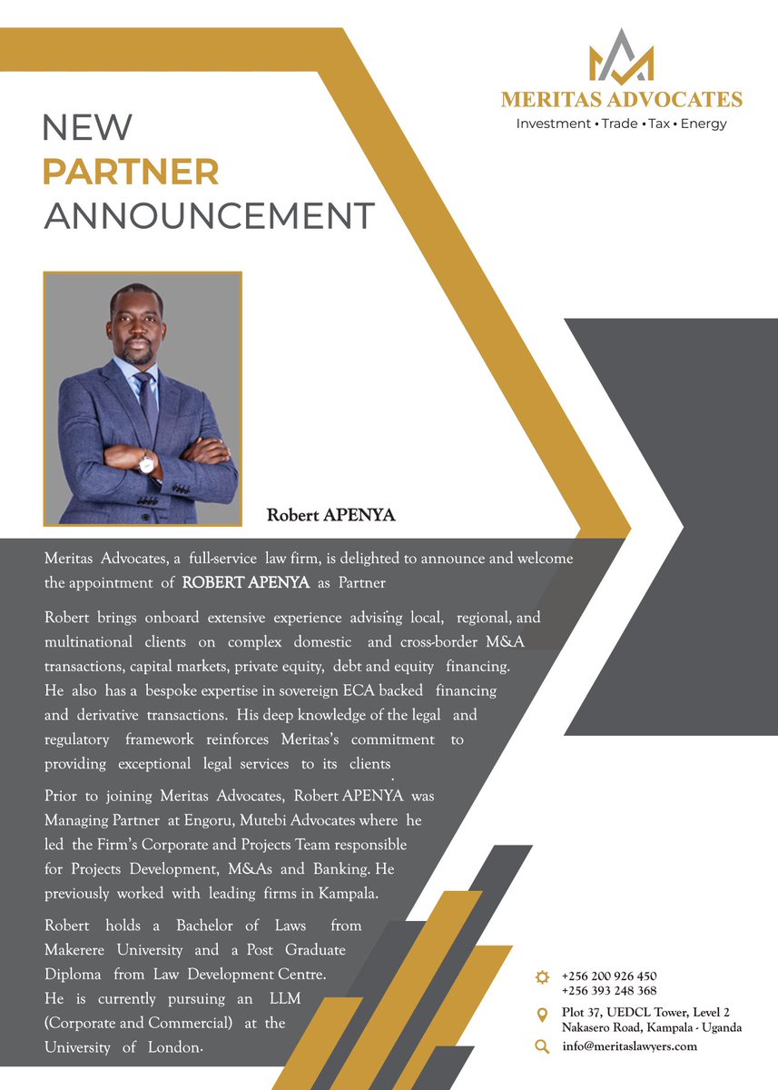 MERITAS ADVOCATES (@meritaslaw) on Twitter photo We are pleased to welcome Mr. Apenya Robert to the team. We are pleased to welcome Mr. Apenya Robert to the team.