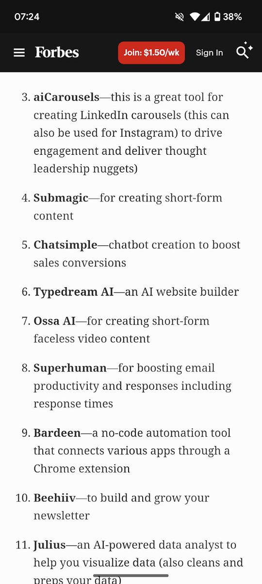 When I started <a href="/aiCarousels/">aiCarousels</a>, I never imagined we’d be featured in <a href="/Forbes/">Forbes</a>

But here we are: "11 Must-Try AI Tools for Freelancers in 2025"