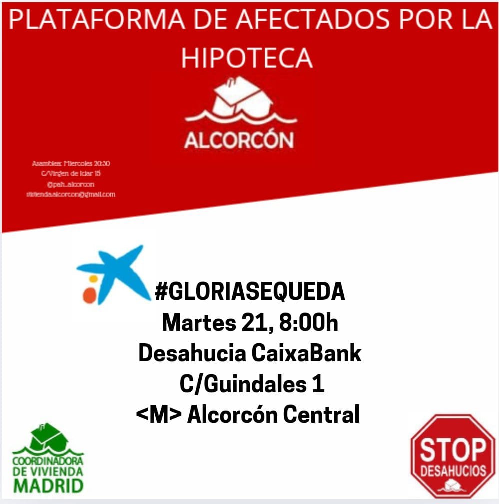 Estas son las políticas de vivienda a las que nos enfrentamos en estos momentos.
Estas son las alternativas a las que se enfrenta una familia trabajadora a la que quiere desahuciar un banco.
#Alcorcón