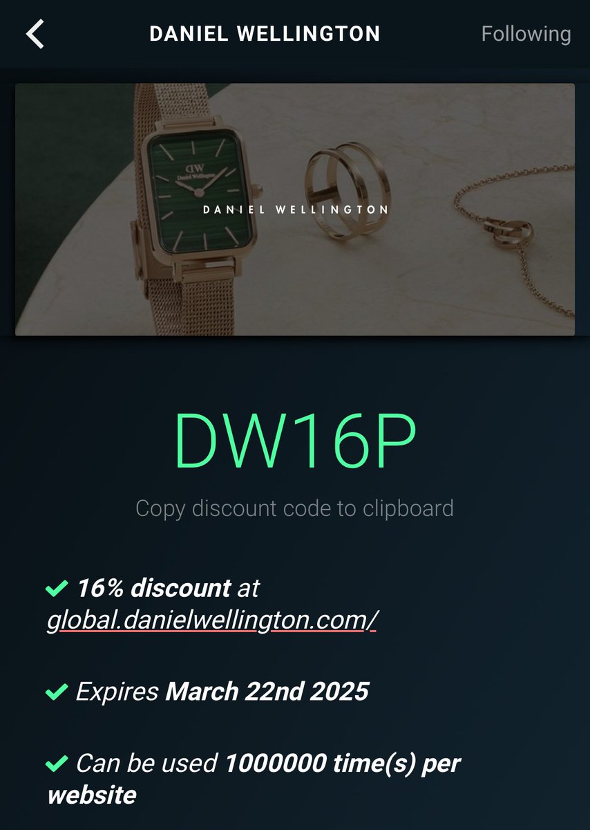 ThirdofHisName_'s tweet photo. LATEST @itisDW Discount Code: Use my DW ambassador code: DW16P at checkout to get 16% off your entire purchase at Daniel Wellington! https://t.co/8iNU3rVk29
—
#mbele #nqobile #samukelo #elonmusk #trump #rednote #TikTok #ban https://t.co/TkC6SglUHP