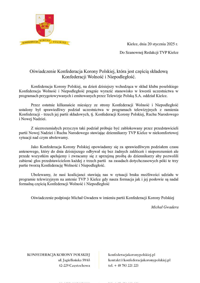 Na "Młodzież Kontra" zostaliśmy bezczelnie ocenzurowani i wyrzuceni z puli pytań przez rozkaz szefa sztabu Mentzena i cenzora, Bartosza Bocheńczaka. 

W programie TVP Kielce "Fakty i Opinie" przedstawicieli KKP również bezczelnie ocenzurowano, mimo ustalonej wcześniej kolejności.
