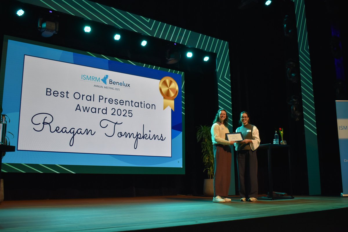 ISMRMbenelux's tweet image. Huge congratulations to all the winners of the ISMRM Benelux Meeting! 🏆
- Best junior poster: Mathijs Kikken
- Best senior poster: Chloé Najac
- Best power pitch: Maaike Konig
- Best oral presentation: Reagan Tompkins
- MRI art challenge: Madda Debiasi
#ISMRMBenelux