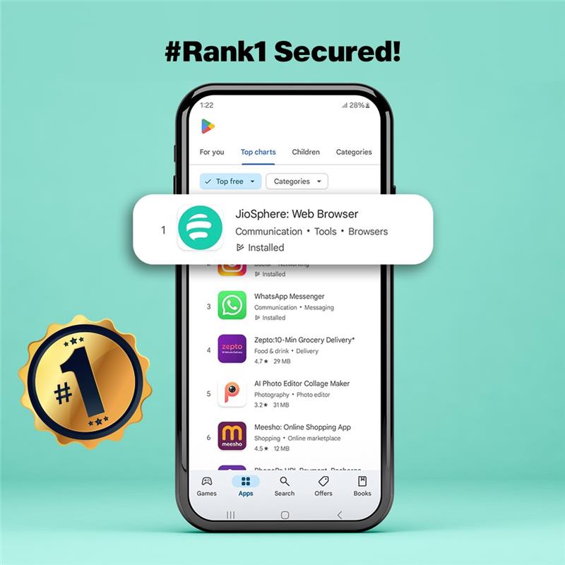 JioSphere (@jiobrowser) on Twitter photo We've done it! #1 on the App Store and now on the Play Store – Thanks to our users for your trust and support! <a href="/reliancejio/">Reliance Jio</a> We thank our partners for being on this journey with us. <a href="/JioNews/">JioNews</a> <a href="/eyeo/">eyeo</a> <a href="/AffinityMediaGr/">Affinity Media</a> <a href="/Sportskeeda/">Sportskeeda</a>
#TopApp #JioBrowser #JioSphere
#BharatKaApnaBrowser We've done it! #1 on the App Store and now on the Play Store – Thanks to our users for your trust and support! <a href="/reliancejio/">Reliance Jio</a> We thank our partners for being on this journey with us. <a href="/JioNews/">JioNews</a> <a href="/eyeo/">eyeo</a> <a href="/AffinityMediaGr/">Affinity Media</a> <a href="/Sportskeeda/">Sportskeeda</a>
#TopApp #JioBrowser #JioSphere
#BharatKaApnaBrowser