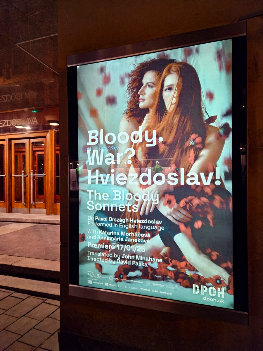 Fantastic production of #Hviezdoslav’s anti-war masterpiece #BloodySonnets brought to a whole new audience in #Bratislava. Irishman John Minahane’s masterful &amp; unflinching English translation depicts horror of biblical proportions &amp; the fate of the individual in the chaos of war.