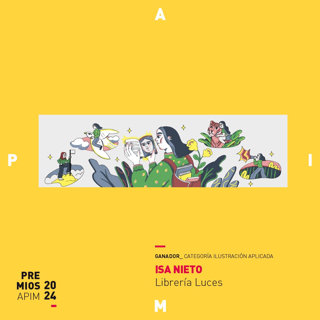 Os presentamos el trabajo de Isa Nieto, ganador del Premio APIM 2024 en la categoría de Ilustración Aplicada. Se trata de un precioso mural para la librería Las Luces de Málaga, hecho con el fin de dinamizar la zona de lectura joven de esta librería. ¡Enhorabuena Isa!