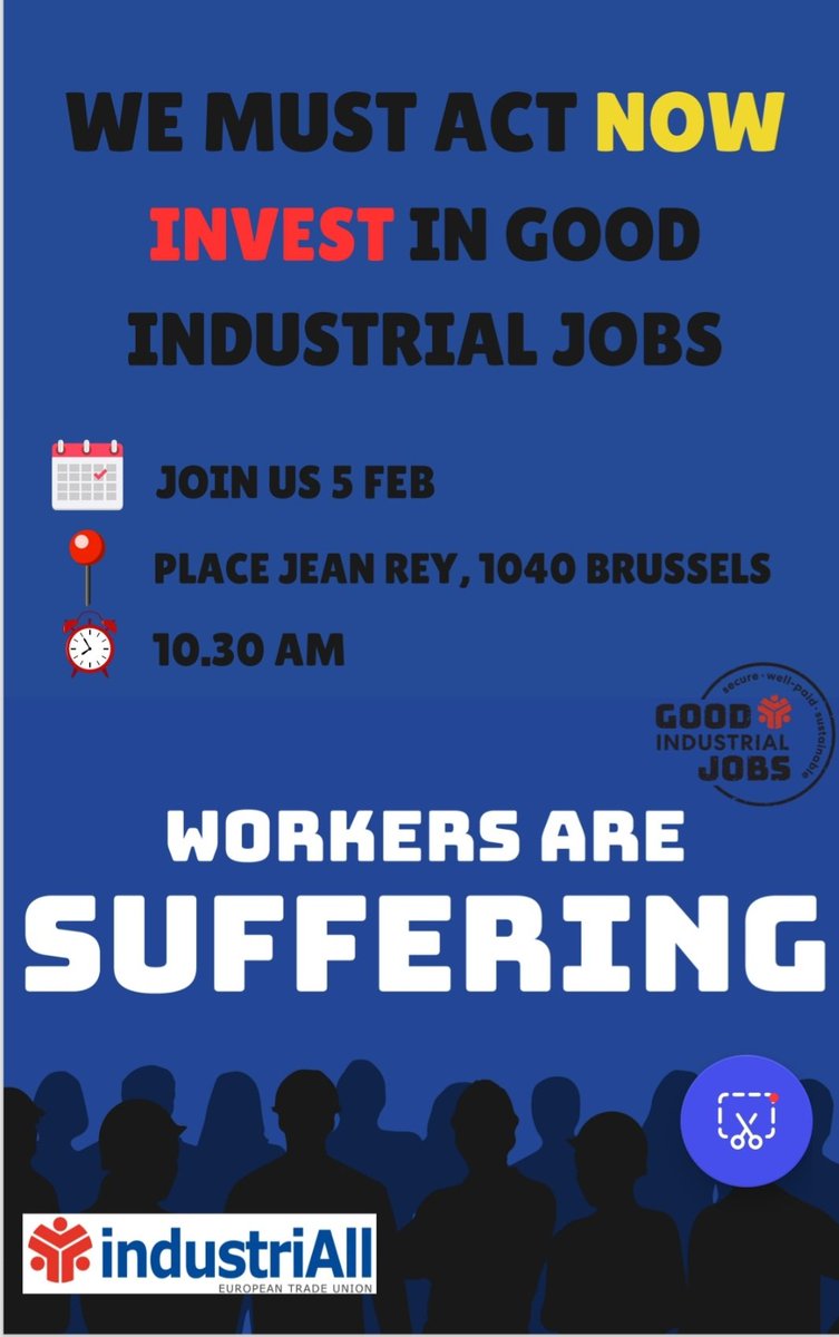 Salvatore Marra (@salvamarra) on Twitter photo A large delegation of <a href="/cgilnazionale/">CGIL Nazionale</a> will join <a href="/industriAll_EU/">industriAll Europe</a> in Brussels on February 5th for this European demonstration:
We demand EU and governments to act now and invest in good industrial jobs! A large delegation of <a href="/cgilnazionale/">CGIL Nazionale</a> will join <a href="/industriAll_EU/">industriAll Europe</a> in Brussels on February 5th for this European demonstration:
We demand EU and governments to act now and invest in good industrial jobs!