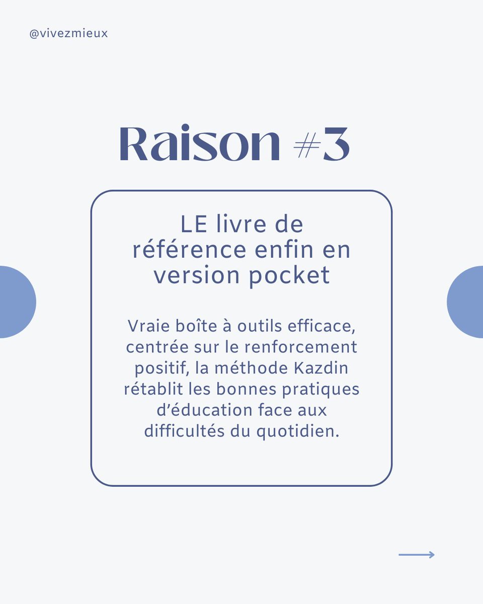 #VivezMieux Voici 3 bonnes raisons de lire le livre du professeur Alan Kazdin « Éduquer sans s'épuiser »
Ce livre est une véritable boîte à outils pour vous diriger vers une éducation positive qui pose des limites.

📘 bit.ly/49HxwU3
#Parentalite #EducationPositive