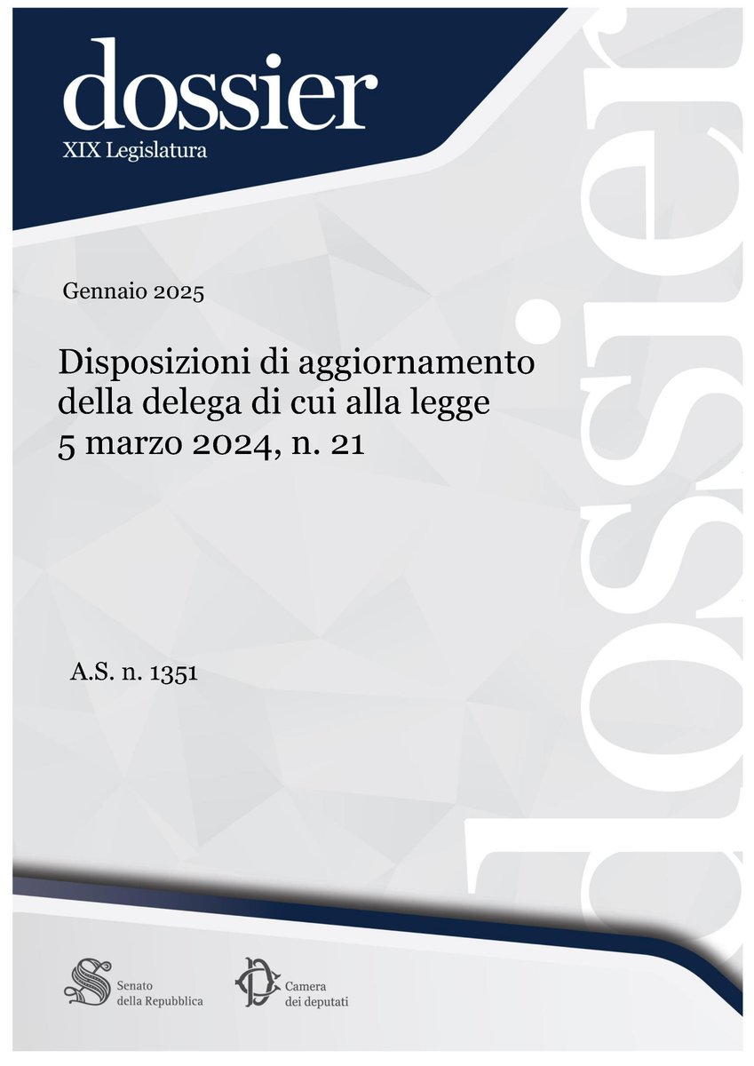 Disposizioni di aggiornamento della delega di cui alla legge 5 marzo 2024, n. 21 - A. S. 1351
senato.it/service/PDF/PD…