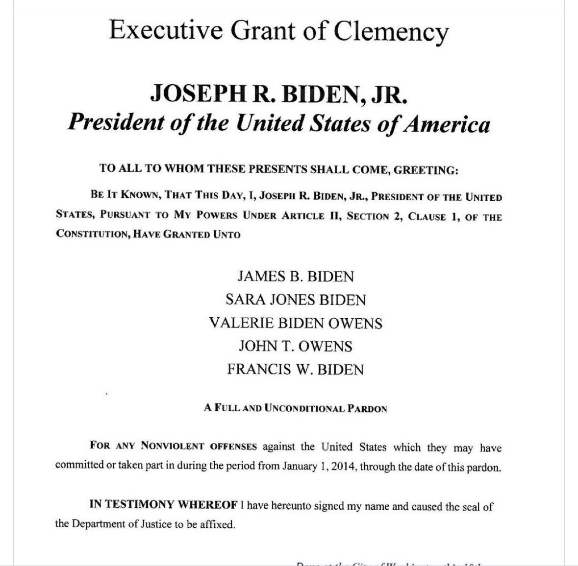 Even Richard Nixon did pardon his criminal “family”. Worst president ever!
