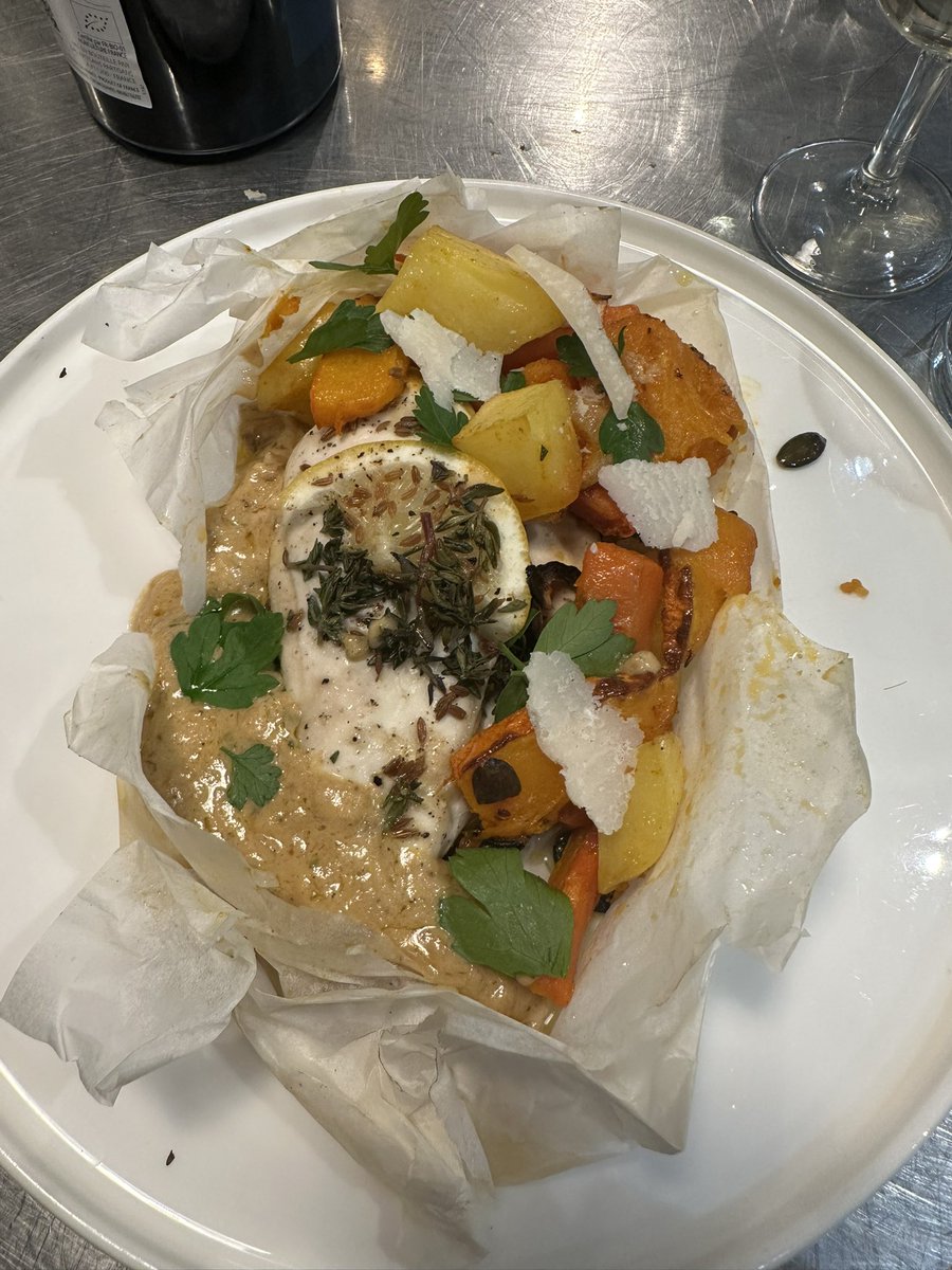 CreamCakesRock's tweet photo. What’s that? Oh yeah, just my team and me in Paris competing in a team “master chef” challenge with colleagues, and *winning* with a menu which included @Nigella_Lawson pear and chocolate pudding! 
@AXAIM @TracyKnatt https://t.co/WjdezKtWxk
