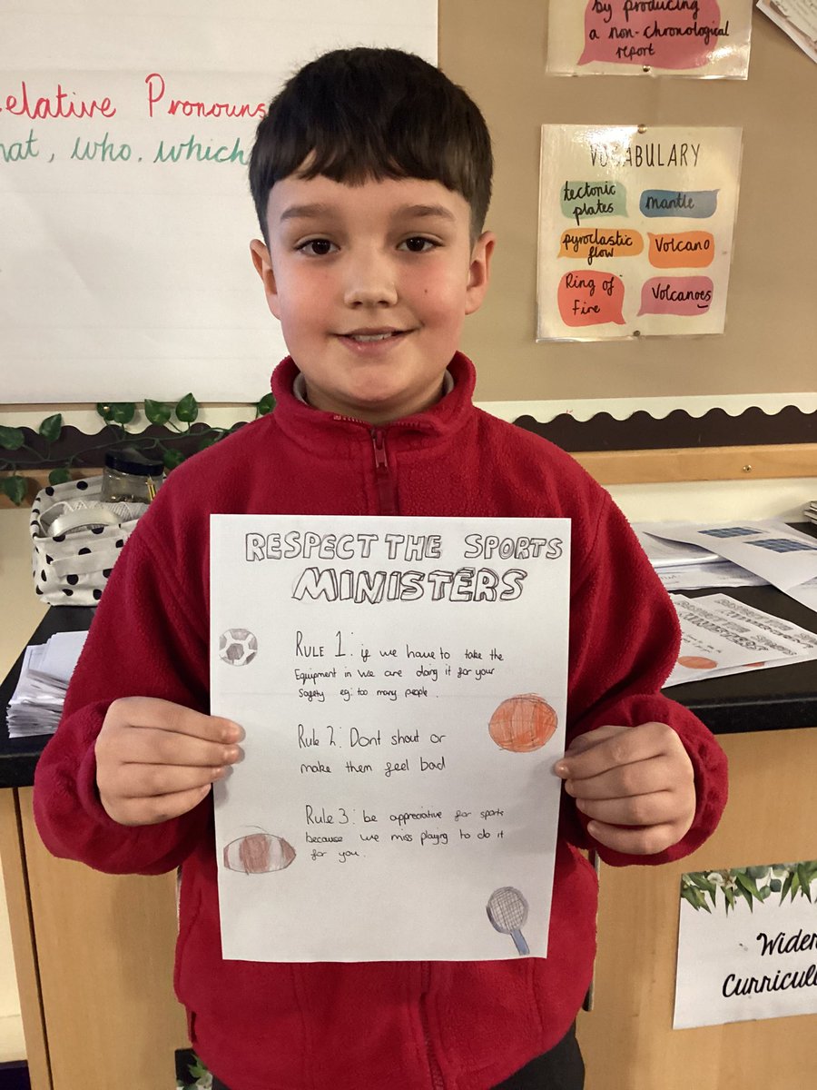 The Sports Ministers took positive action when they experienced disrespectful behaviour at playtime…remember to remain polite to these volunteers who are making our school a better place…