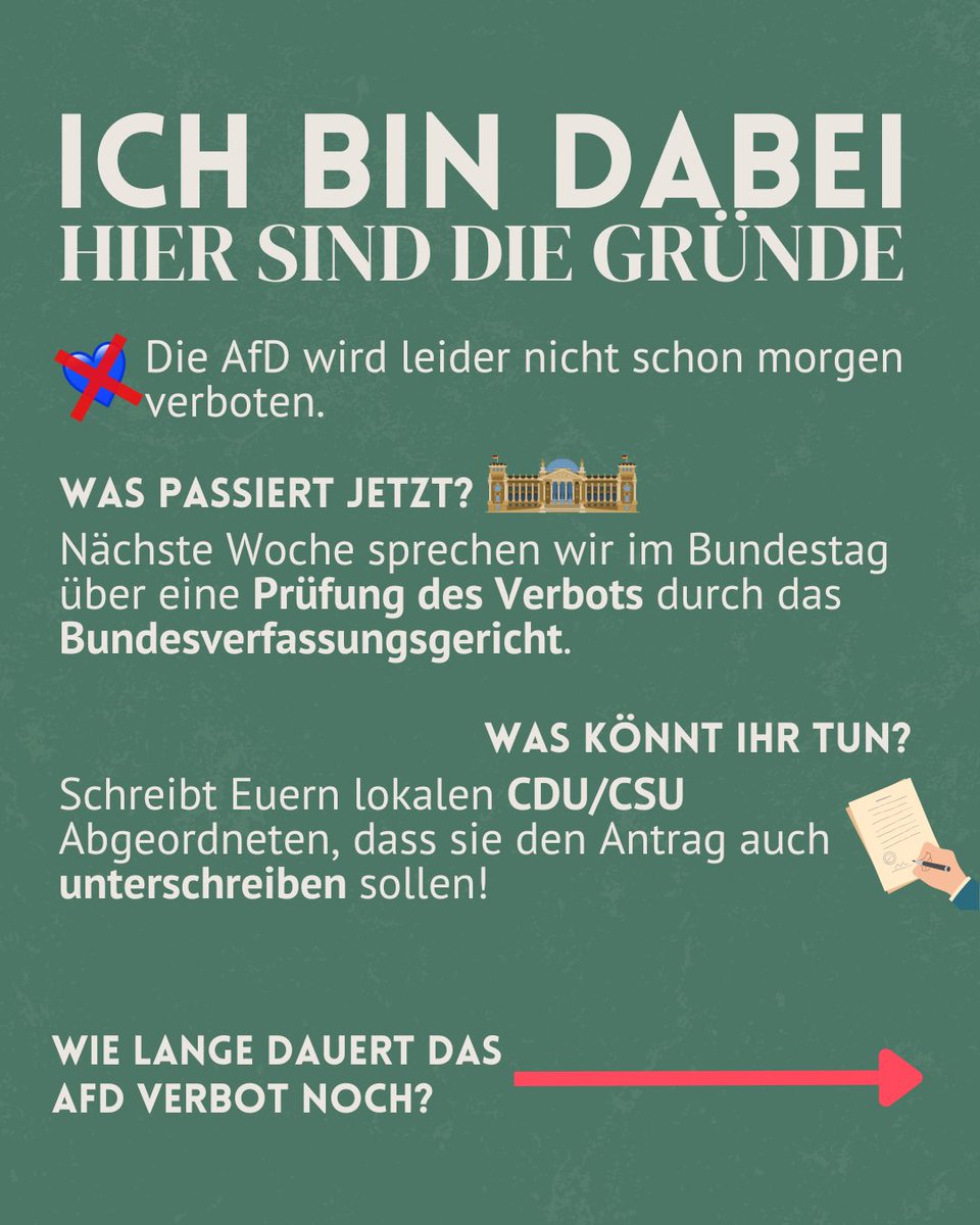 Auch wenn viele Politiker*innen aller demokratische Parteien unterschrieben haben (ich natürlich auch), haben wir noch nicht die Mehrheit. Deswegen kommt es jetzt darauf an, dass gerade auch die #Union klar macht, wo sie steht!

Schreibt eure Abgeordneten Wahlkreis an!