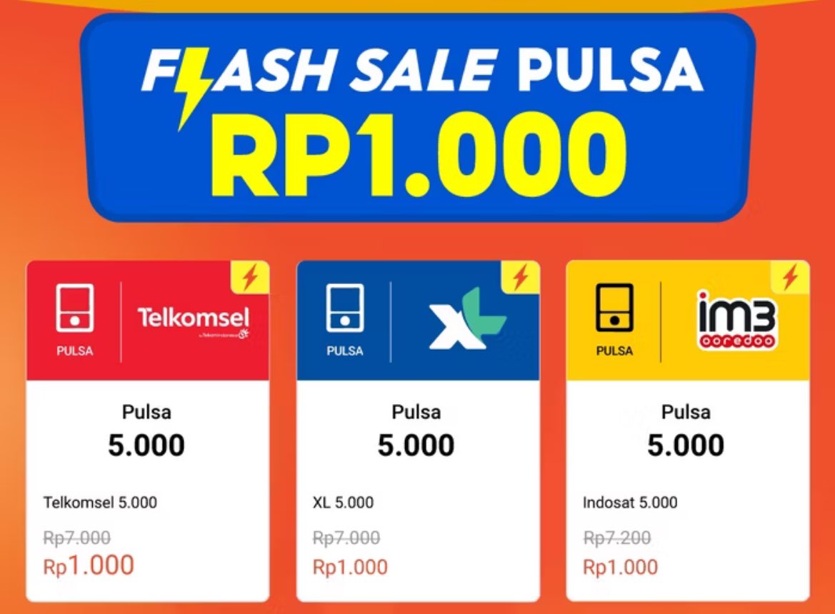 bersenandun6's tweet photo. Flash Sale Pulsa Rp 1000

- 13 januari - 28 februari 2025 setiap ⏰ 12.00 wib
- ⁠untuk semua provider, kuota promo diperbaharui setiap hari

Cara dan snk lengkapnya disini https://t.co/SWIrnJTUck https://t.co/yktDw3OkEf